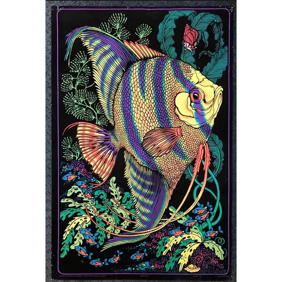 NOS Vintage 1970’s Western Graphics Celestial Black Light‎ Poster Fish Angelfish - Picture 1 of 5